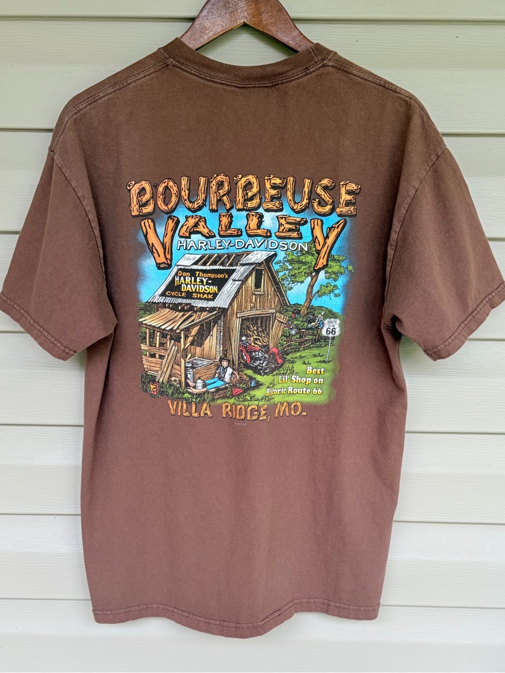 Vintage Harley-Davidson Bourbeuse Valley Route 66 Brown Graphic Tee Made in USA